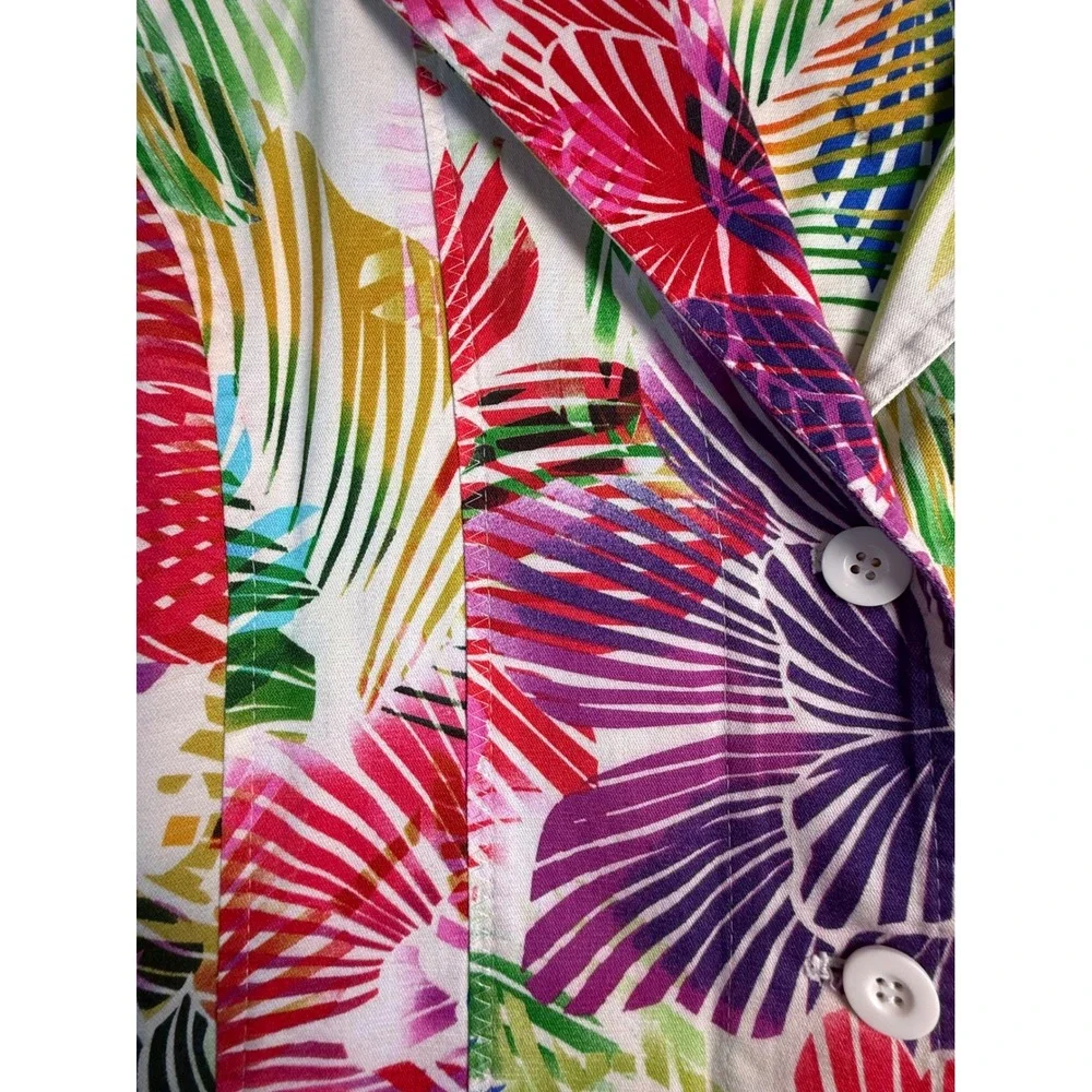 Chico's Tropical Floral Blazer Jacket Womens 3 XL Multicolor Cotton Stretch Palm